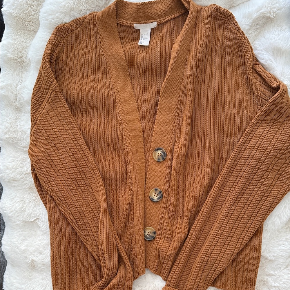 H&M Heavy Knit Brown Cardigan Sweater